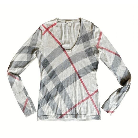 Burberry Brit Nova Checkered Cashmere Wool Sweater Women’s Size M - Picture 1 of 6